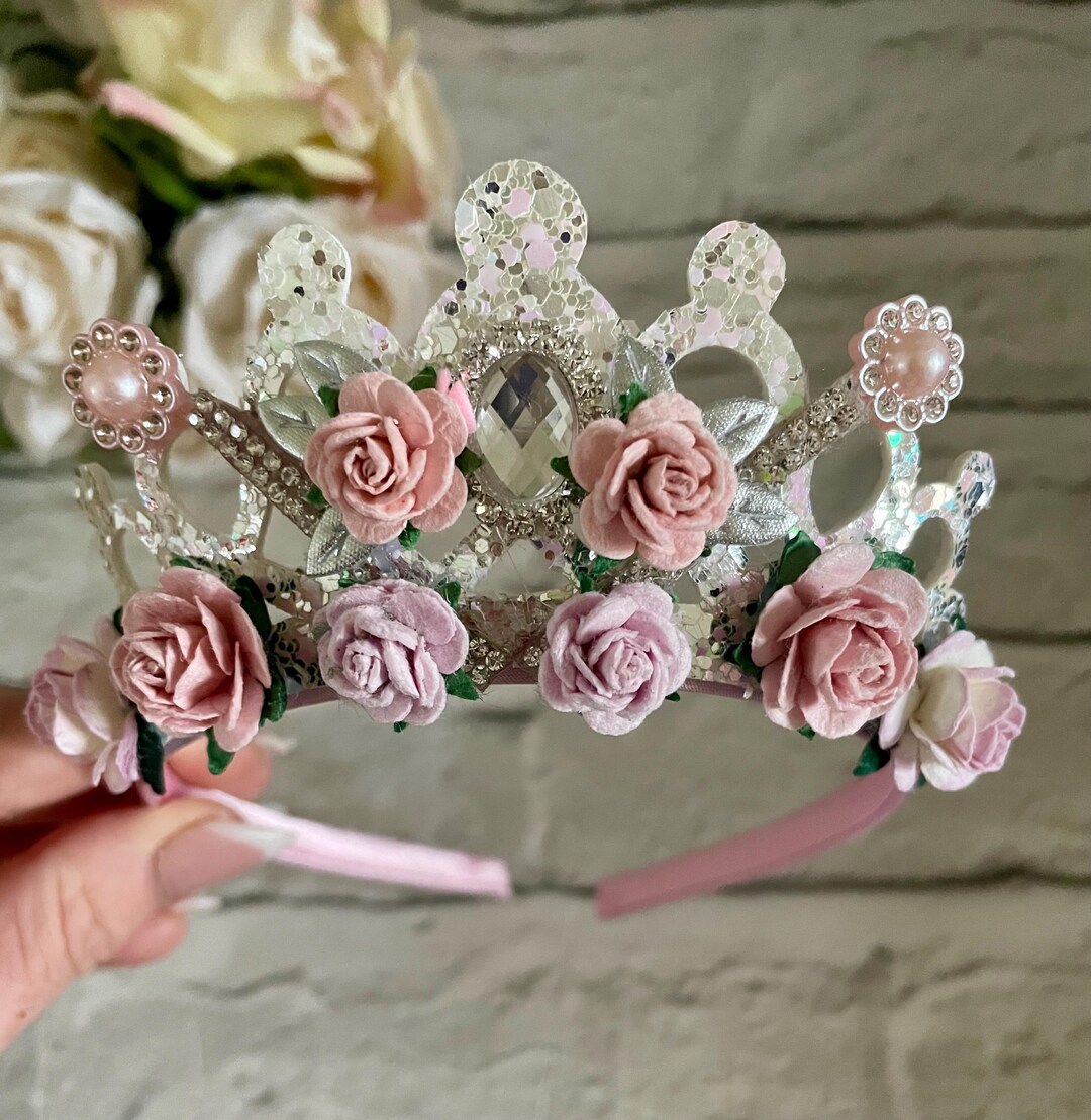 Pink Princess Birthday Tiara, Glitter Fabric Crown, Mulberry  display picture 1