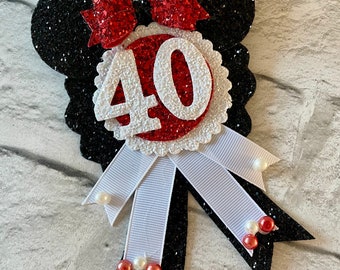 Birthday mouse ear badge, glitter mouse ears badge, age 16 birthday badge,  birthday mouse badge, gifts birthday, mouse ear, pink mouse ear