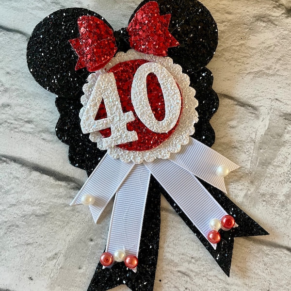 Birthday mouse ear badge, glitter mouse ears badge, age 16 birthday badge,  birthday mouse badge, gifts birthday, mouse ear, pink mouse ear