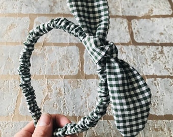 Gingham Bunny Ear Headband, 100% Cotton Alice Band