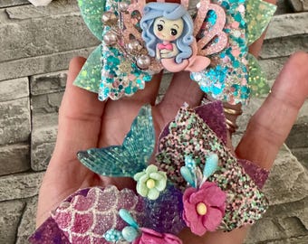 Mermaid hair bows,mermaid bow,hair accessories,hair bows,mermaid hair bow,mermaid gifts,unique bows,hair clips, girls mermaid bows, mermaids