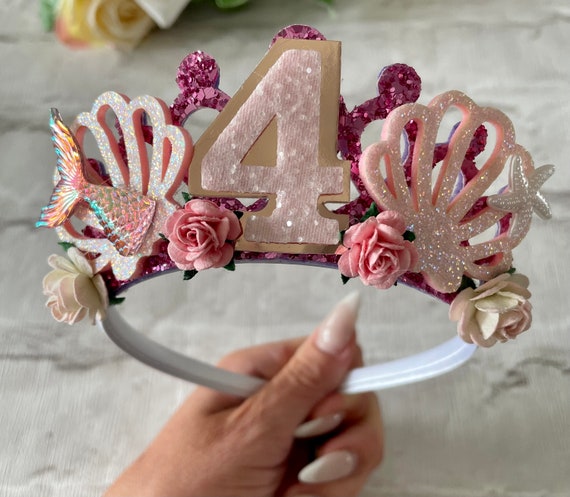 Mermaid Birthday Crown, Pink Glitter Party Tiara, Girls Gift  display picture 3