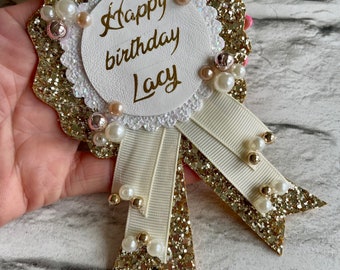 Birthday badge ,glitter birthday badge, personalised birthday badge, happy birthday badge ,gifts for girls, named birthday badges