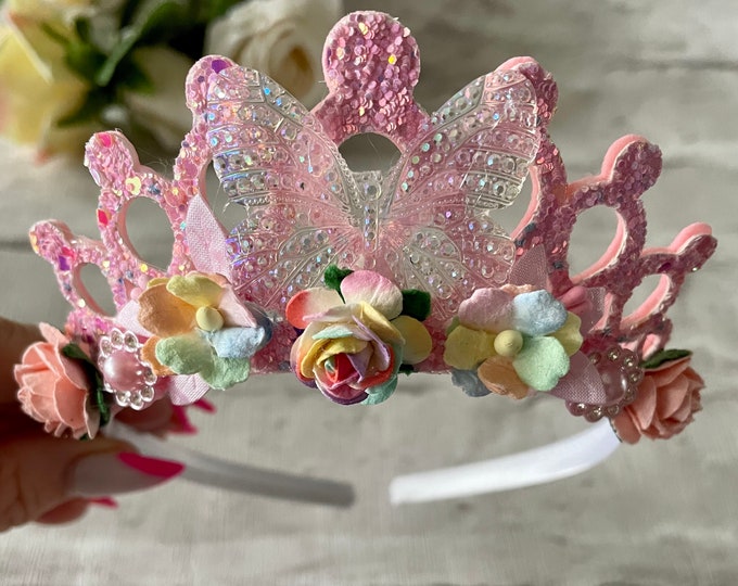 Butterfly tiara, birthday tiara, child’s birthday tiara, butterfly tiara, girls birthday crown, pink crown, birthday gifts for girls