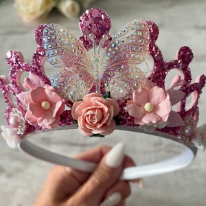 Butterfly tiara, birthday tiara, child’s birthday tiara, butterfly tiara, girls birthday crown, pink crown, birthday gifts for girls