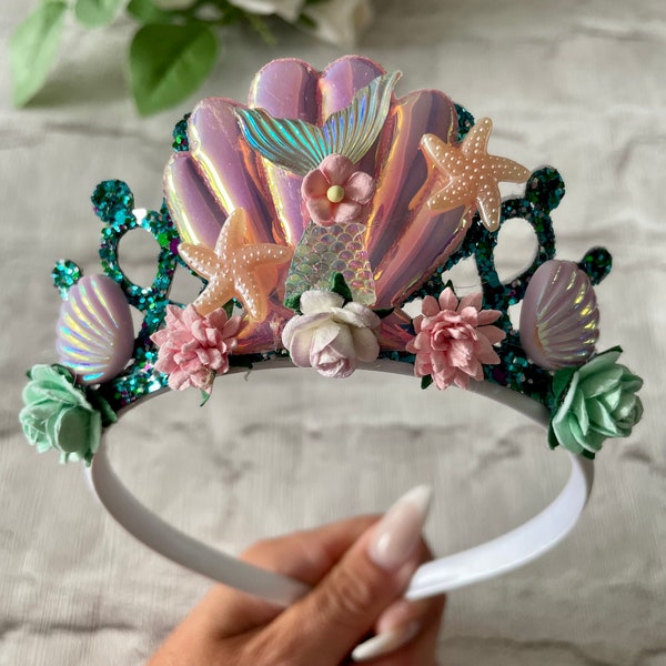 Couronne d'anniversaire de sirène, accessoires de fête pour filles, cadeaux d'anniversaire pour filles, diadème de sirène, couronne de sirène, fête de sirène