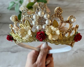 Floral Princess Tiara Headband, Girls Birthday Crown