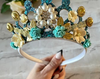 Princess headband, girls birthday crown, glitter tiara,princess tiara,pretty birthday crown,birthday girls tiara,princess birthday crowns