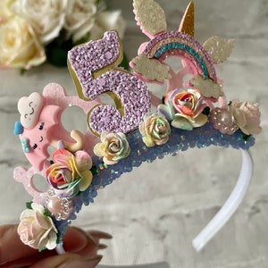 birthday pink tiara, age rainbow tiara,unicorn birthday crown, rainbow birthday tiara, girls birthday crown,pretty unicorn crown
