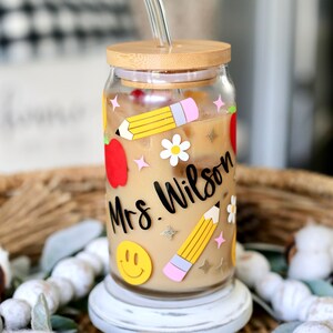Personalized Teacher Beer Glass Can + Smiley Face Teacher Cup + Beer Glass Can + Teacher Gift + Teacher Appreciation + Back To School Gift