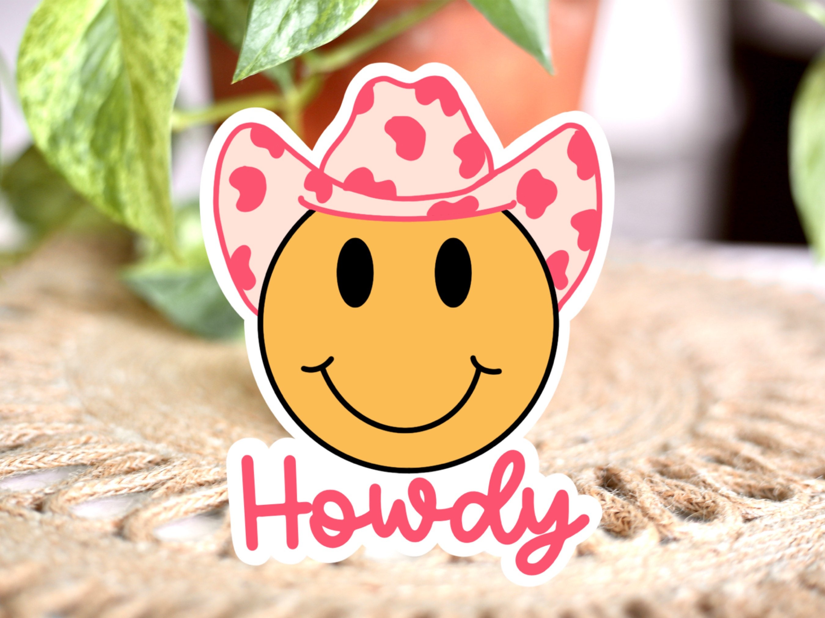 Waterproof Cowboy Emoji Sticker - Howdy Smile Decal For Car, Laptop, Window