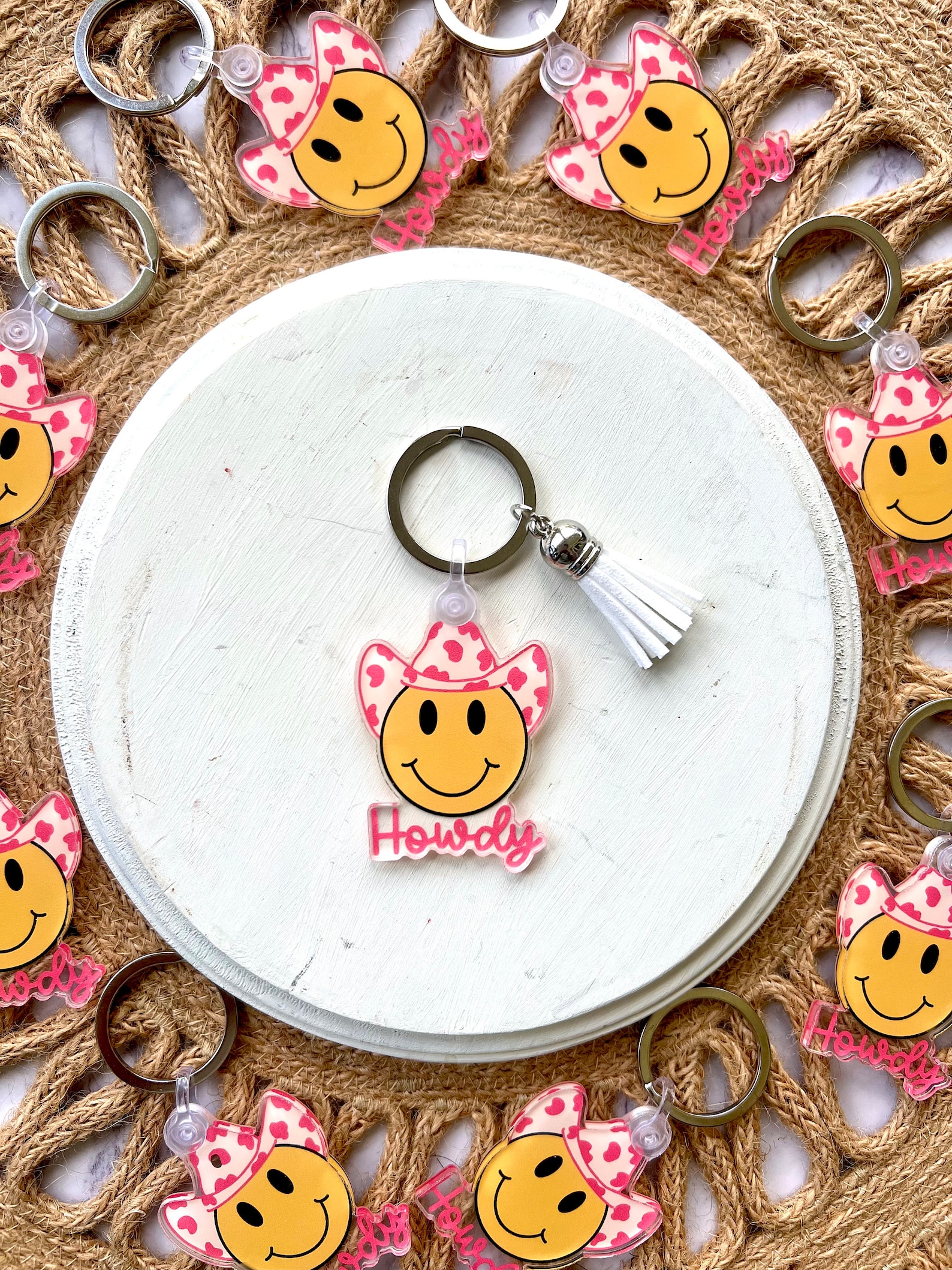 Howdy Smiley Face Keychain Howdy Keychain Smiley Face Etsy