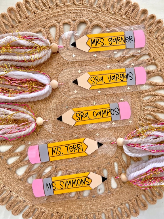 Personalized Teacher Bookmark: Acrylic Pencil with Tassel