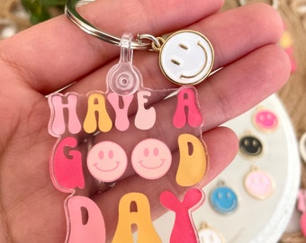 Have A Good Day Smiley Face Acrylic Keychain + Smiley Face Keychain + Acrylic Keychain + Cute Keychain + Trendy Keychain + Car Keychain