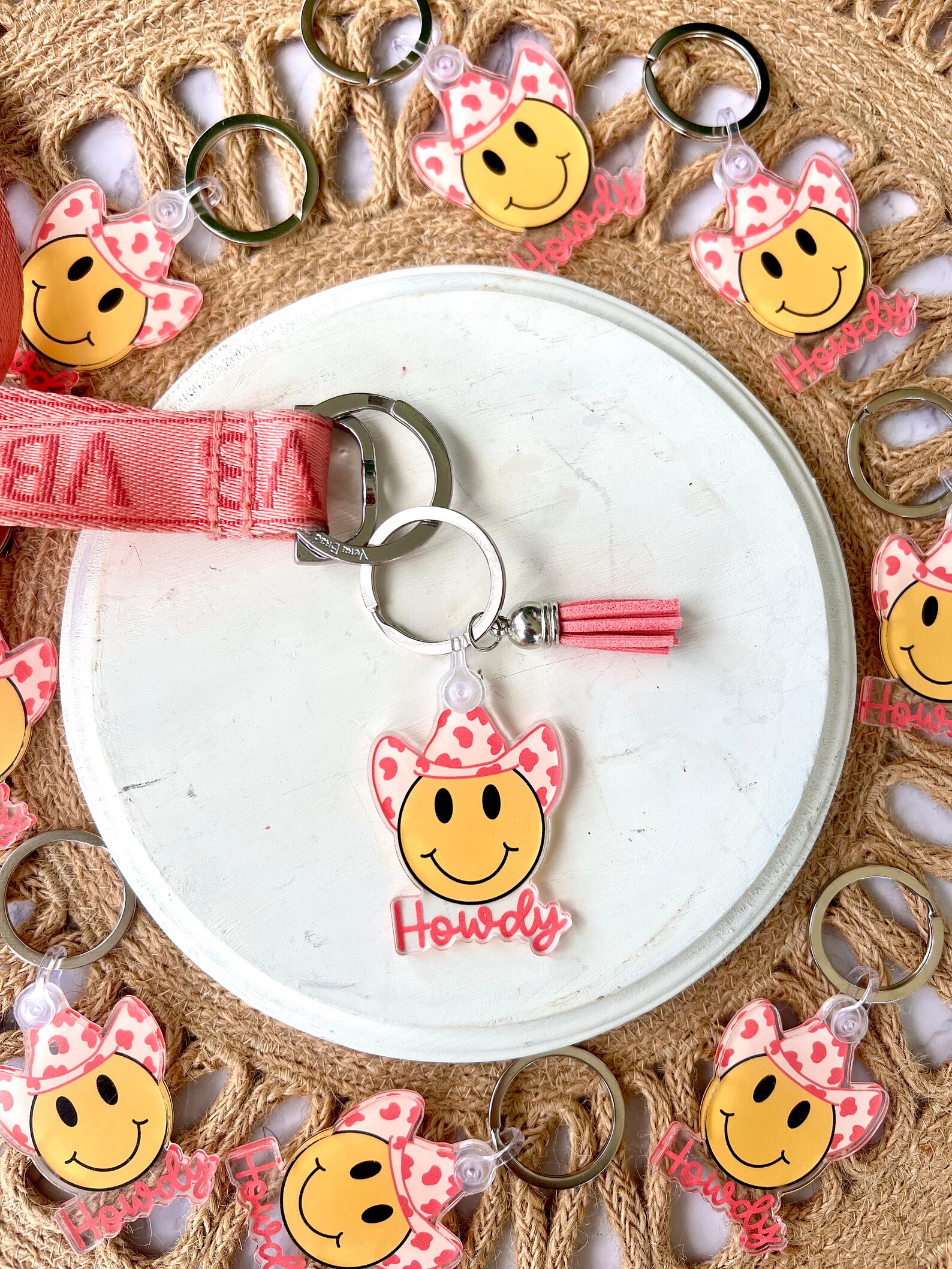 Howdy Smiley Face Keychain Howdy Keychain Smiley Face Etsy