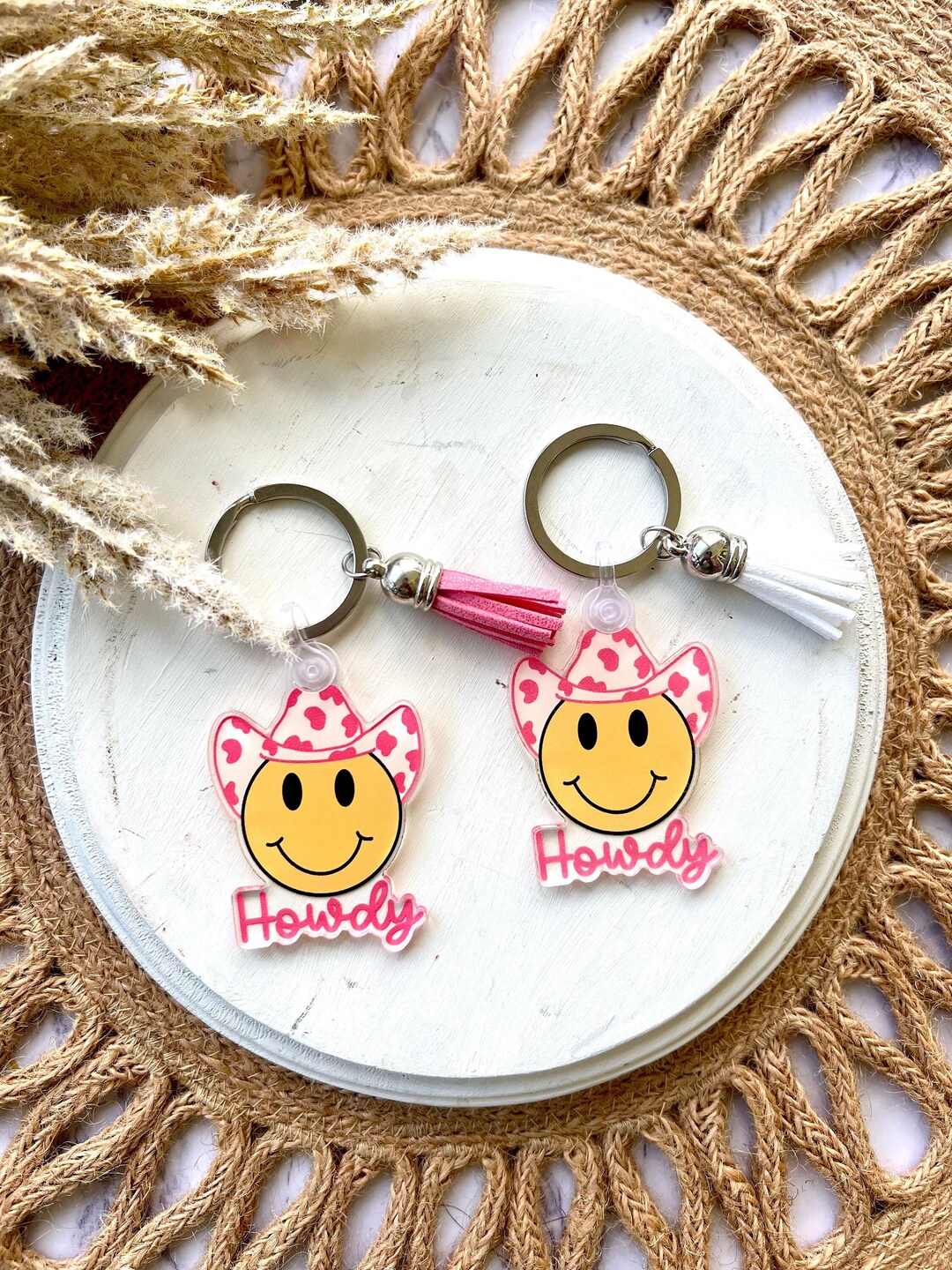 Howdy Smiley Face Keychain Howdy Keychain Smiley Face Keychain Cowboy