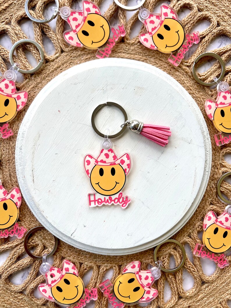 Howdy Smiley Face Keychain Howdy Keychain Smiley Face Etsy