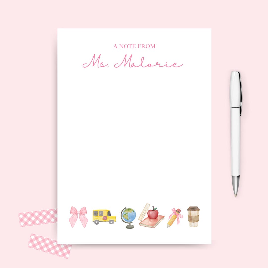 Custom Teacher Notepad + Personalized Teacher Notepad + Coquette ...