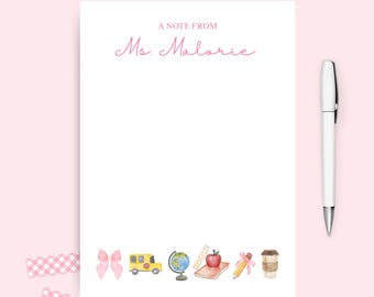 Custom Teacher Notepad + Personalized Teacher Notepad + Coquette Teacher Notepad + Preppy Teacher Notepad + Girly Teacher Notepad + Pink