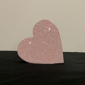 Pink Diamond Dust Glitter Chunky Wood Heart Shelf Sitter