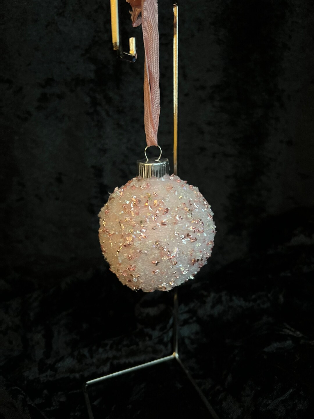 Set of 6 Pink Glitter Glass Ornaments Etsy