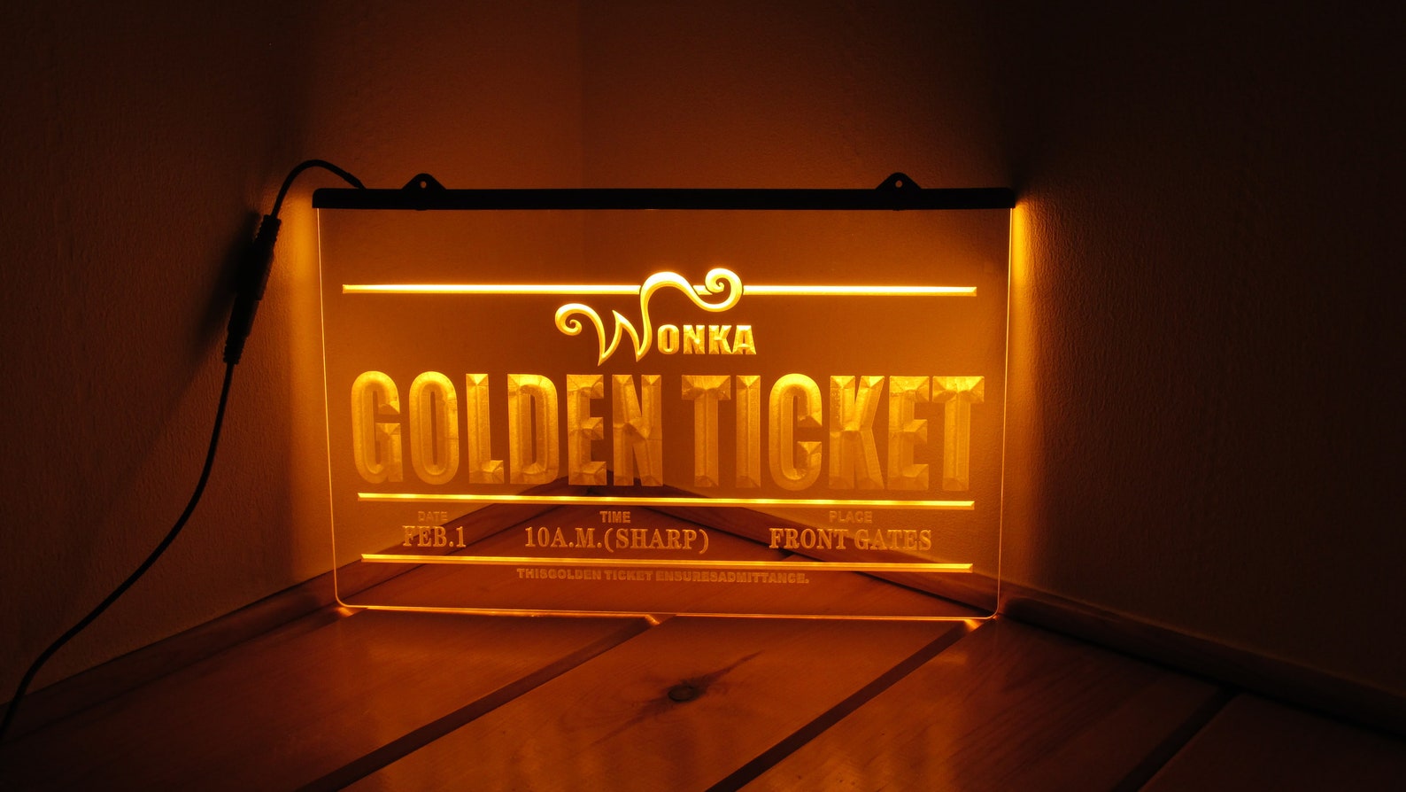 Golden Ticket Acrylic LED Neon Light Sign Gold Drinks Etsy UK