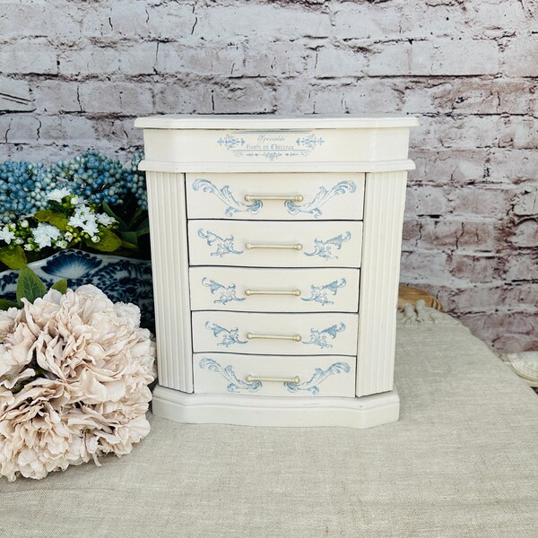 Large French White and Blue Cherub Jewelry Box