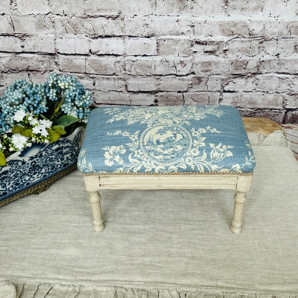 Small French Blue Toile Footstool