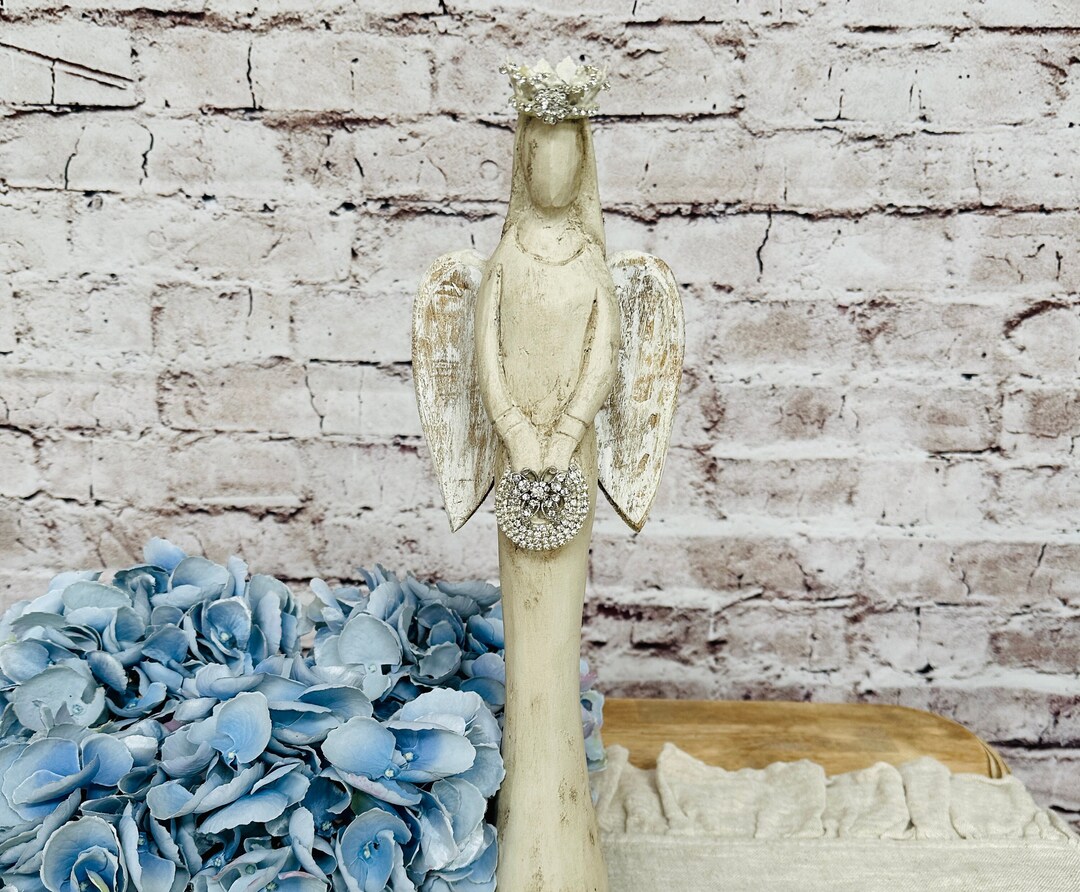 Tall Wood Angel Statue With Jeweled Crown Etsy