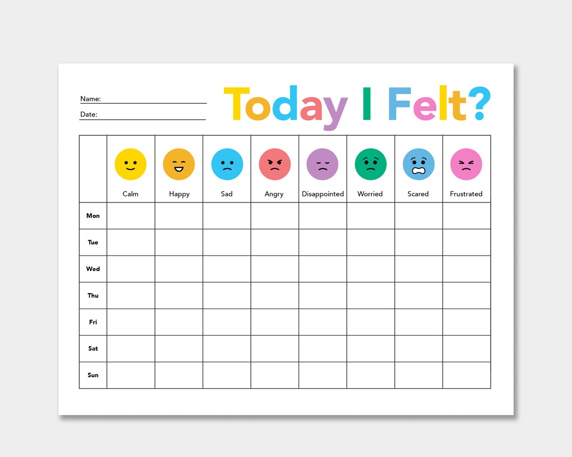 Printable Kids Simple Weekly Mood Tracker Feeling Tracker Etsy