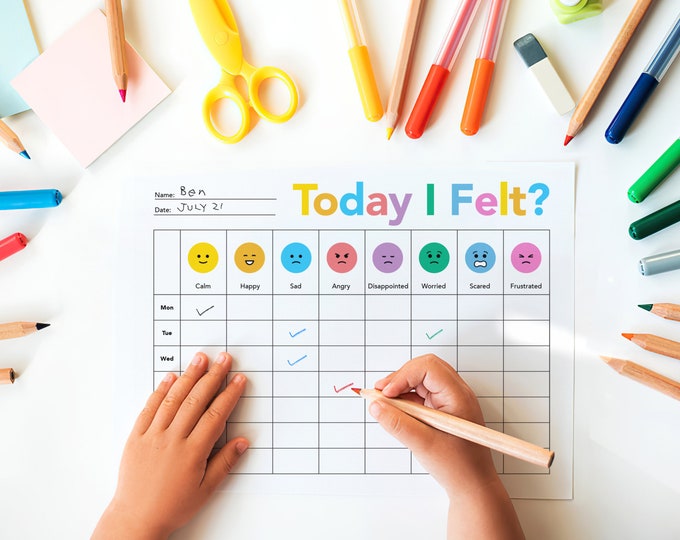 Printable Kids Simple Weekly Mood Tracker,  Feeling Tracker,  Colorful Mood Tracker