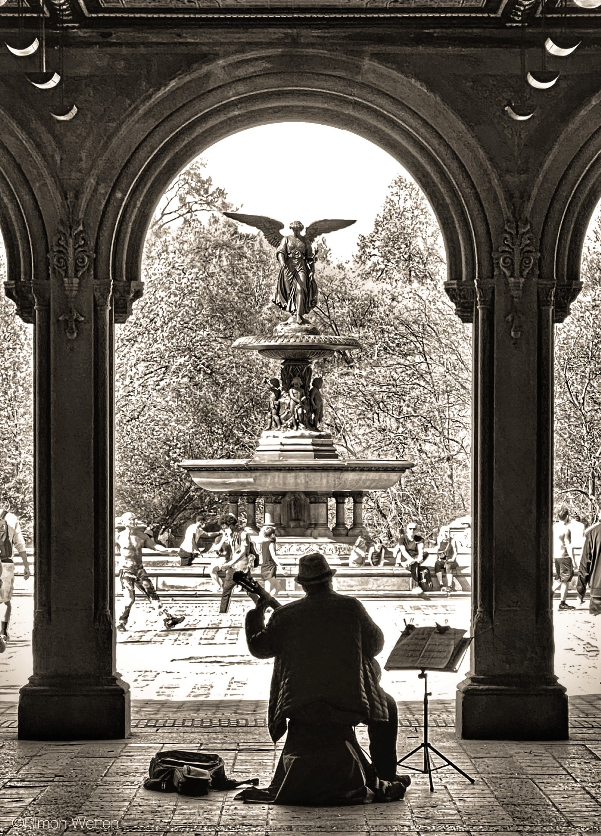 Vintage photograph of Bethesda Fountain, Central Park, New York City  Solid-Faced Canvas Print