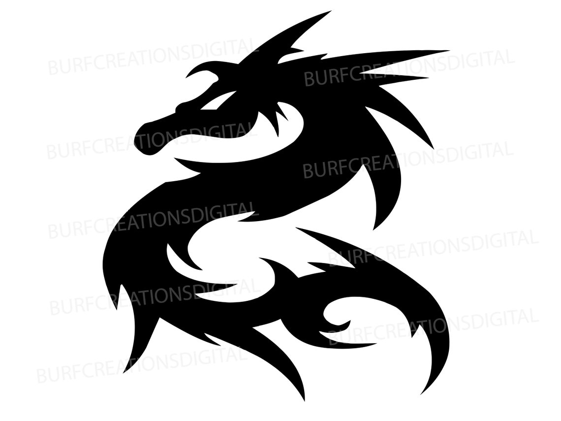Silhouette Black Dragon Symbol SVG EPS PNG Downloadable - Etsy
