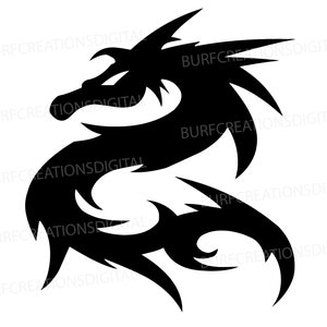 Silueta Símbolo del dragón negro SVG EPS PNG Imagen prediseñada descargable para manualidades, plantillas, fabricación de tarjetas, pirografía, scrapbooking, arte mural