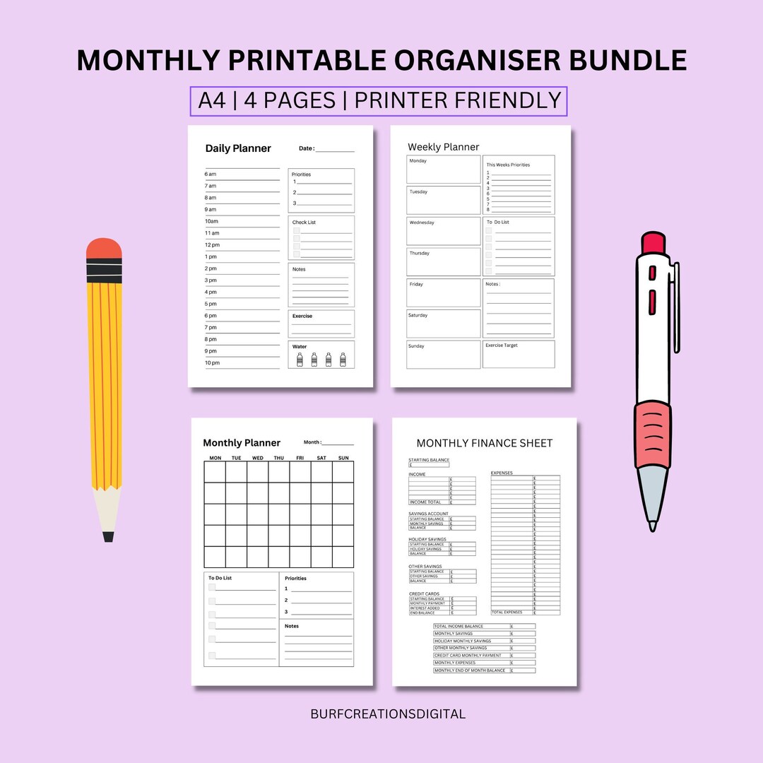 Printable Monthly Planner Bundle Download Including Daily, Weekly ...