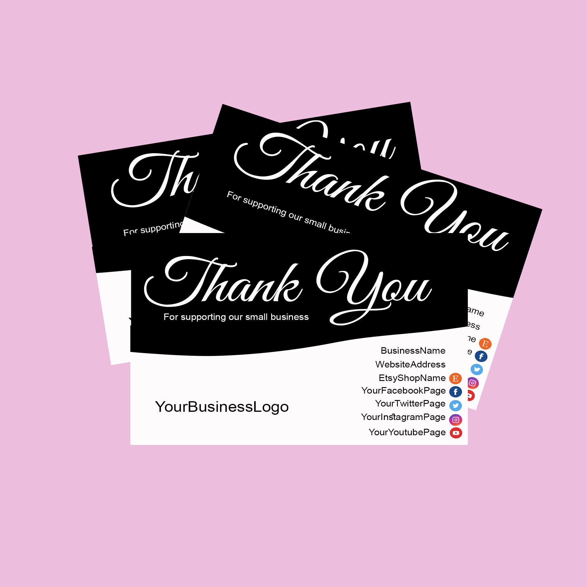 Business Thank You Card Template Black and White Downloadable Etsy