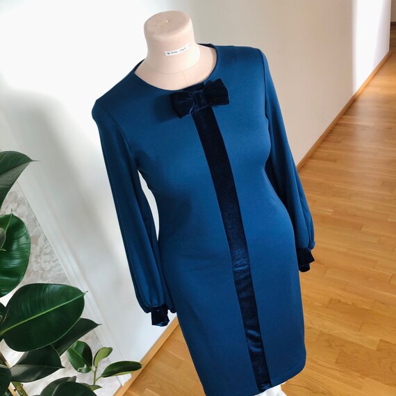 Blue Jersey Dress, Office Dress, Designer Dress, Midi Cotton Dress, Fitted Jersey  Dress, Women's Pencil Dress, Office Outfit, Casual Dress - Etsy UK