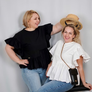 LILU Design T-shirt, Black t-shirt with voluminous ruffles, Unique Design T-shirt, Unique Gift For Her, Custom Design T-shirt