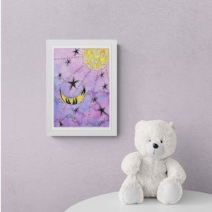 Dreamy Luna, Watercolour Painting, Whimsical Art, Giclee Art Print, Home Decor, Wall Art