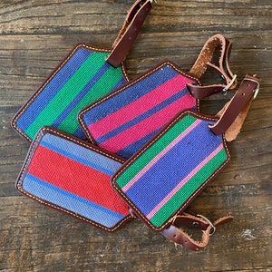 Hand-Stitched Needlepoint Luggage Tag - Stripes