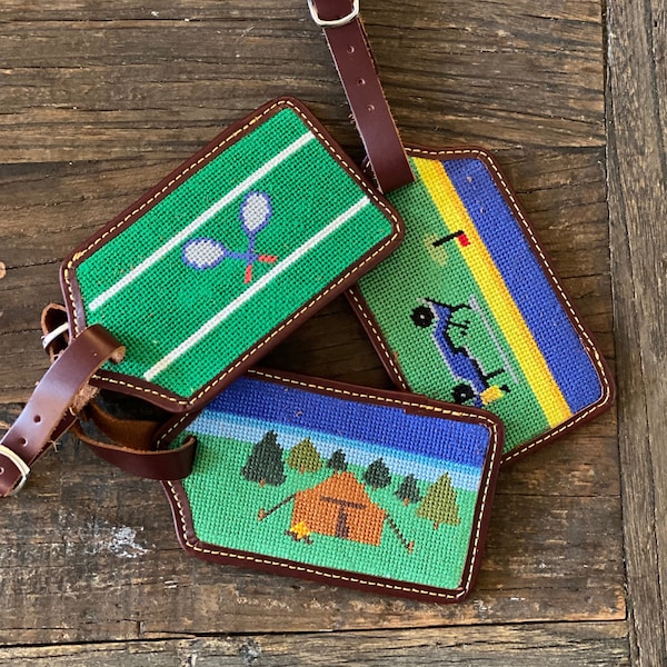 Hand-Stitched Needlepoint Luggage Tag