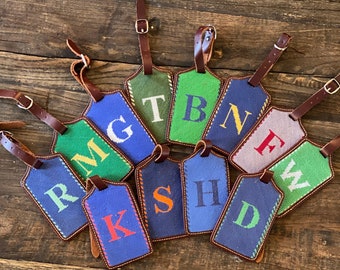 Hand-Stitched Needlepoint Luggage Tag - Monogram