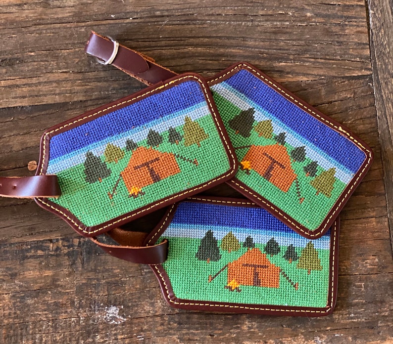Handstitched Needlepoint Luggage Tag Etsy
