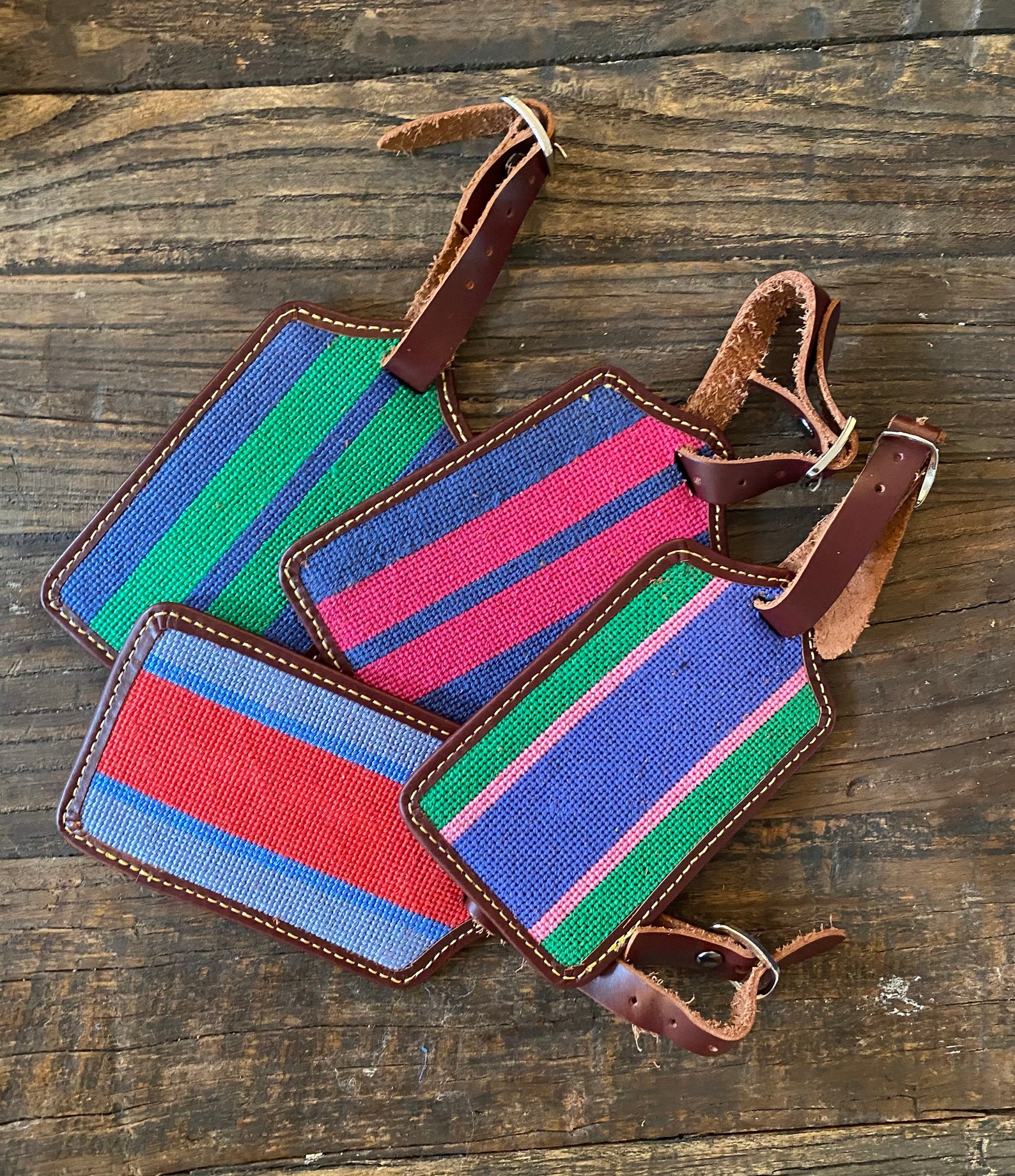 Hand-stitched Needlepoint Luggage Tag Stripes - Etsy