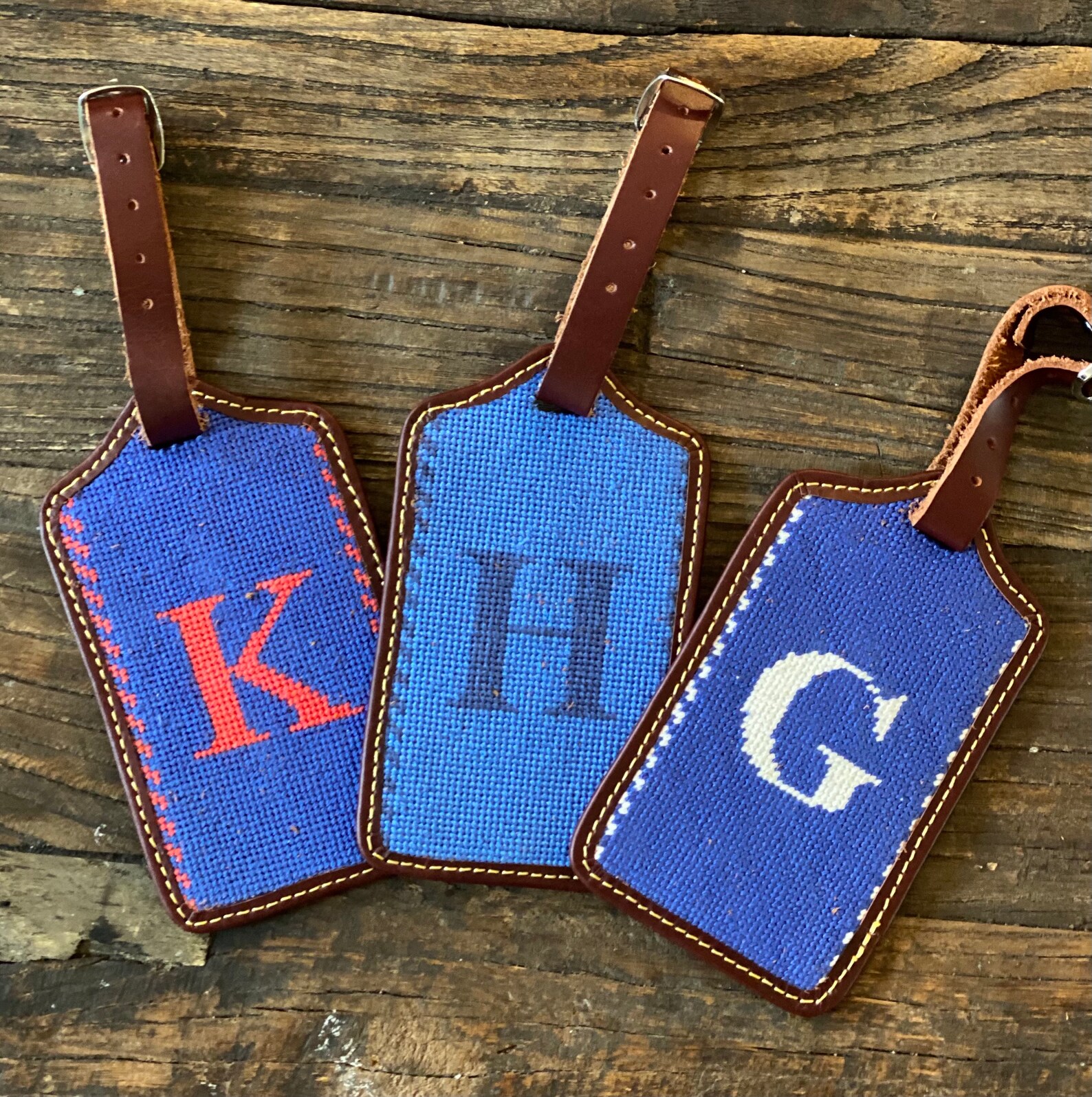 Hand-stitched Needlepoint Luggage Tag Monogram - Etsy