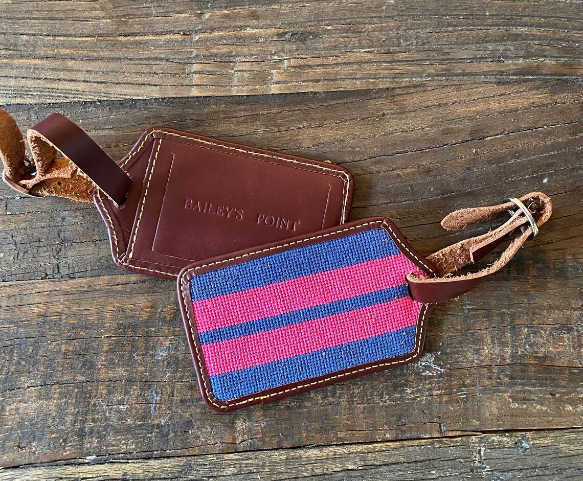 Handstitched Needlepoint Luggage Tag Stripes Etsy