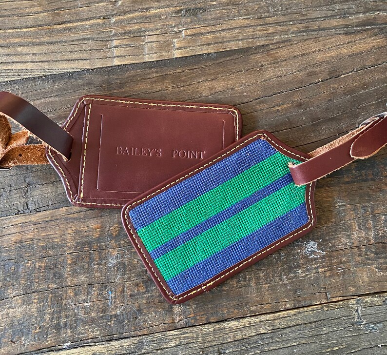 Handstitched Needlepoint Luggage Tag Stripes Etsy