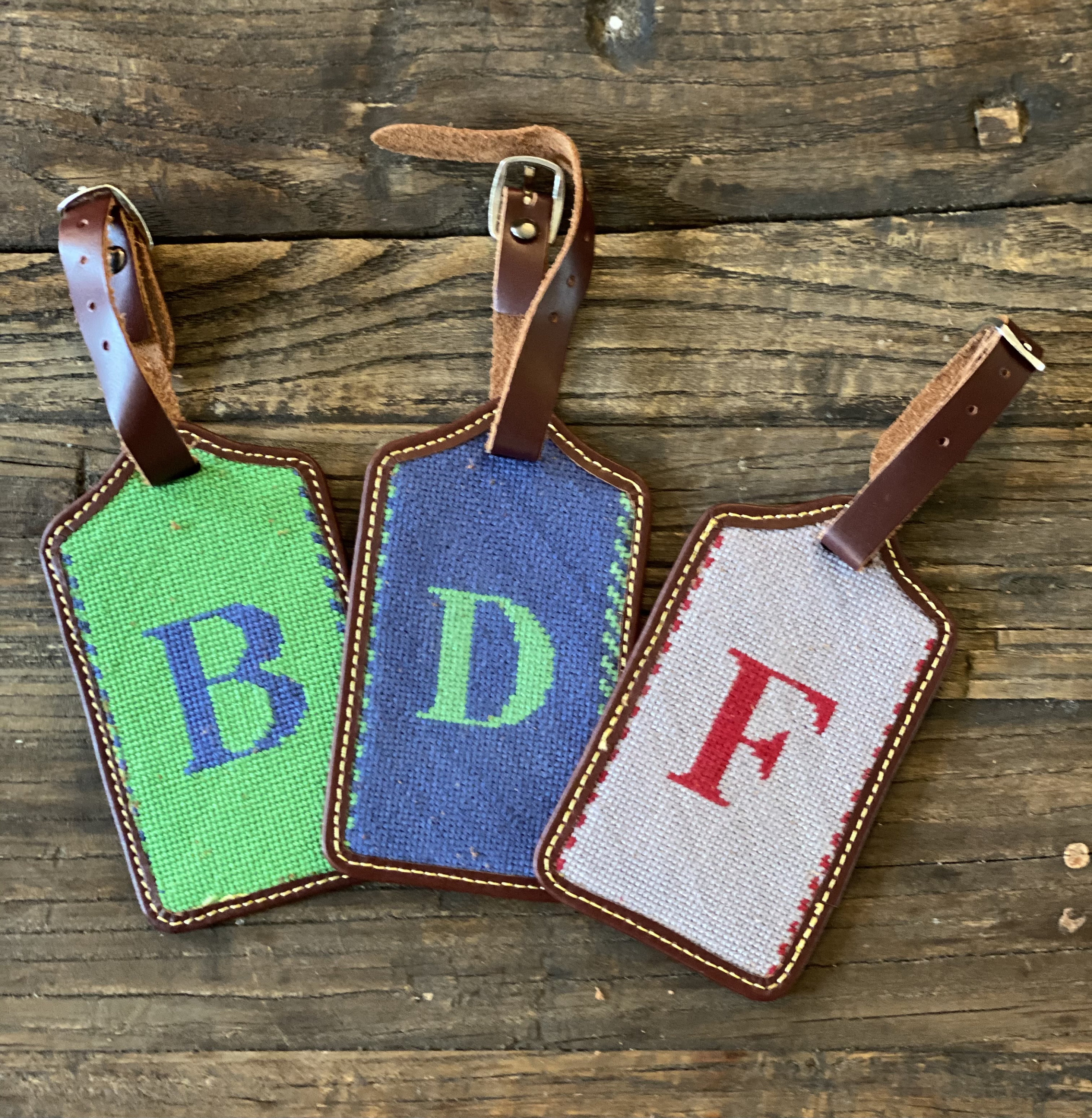 Hand-Stitched Needlepoint Luggage Tag Monogram | Etsy