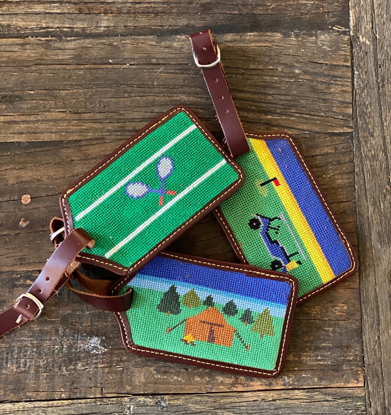 Handstitched Needlepoint Luggage Tag Etsy