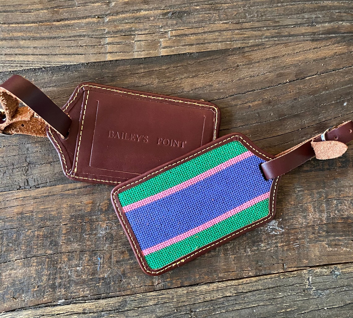 Handstitched Needlepoint Luggage Tag Stripes Etsy